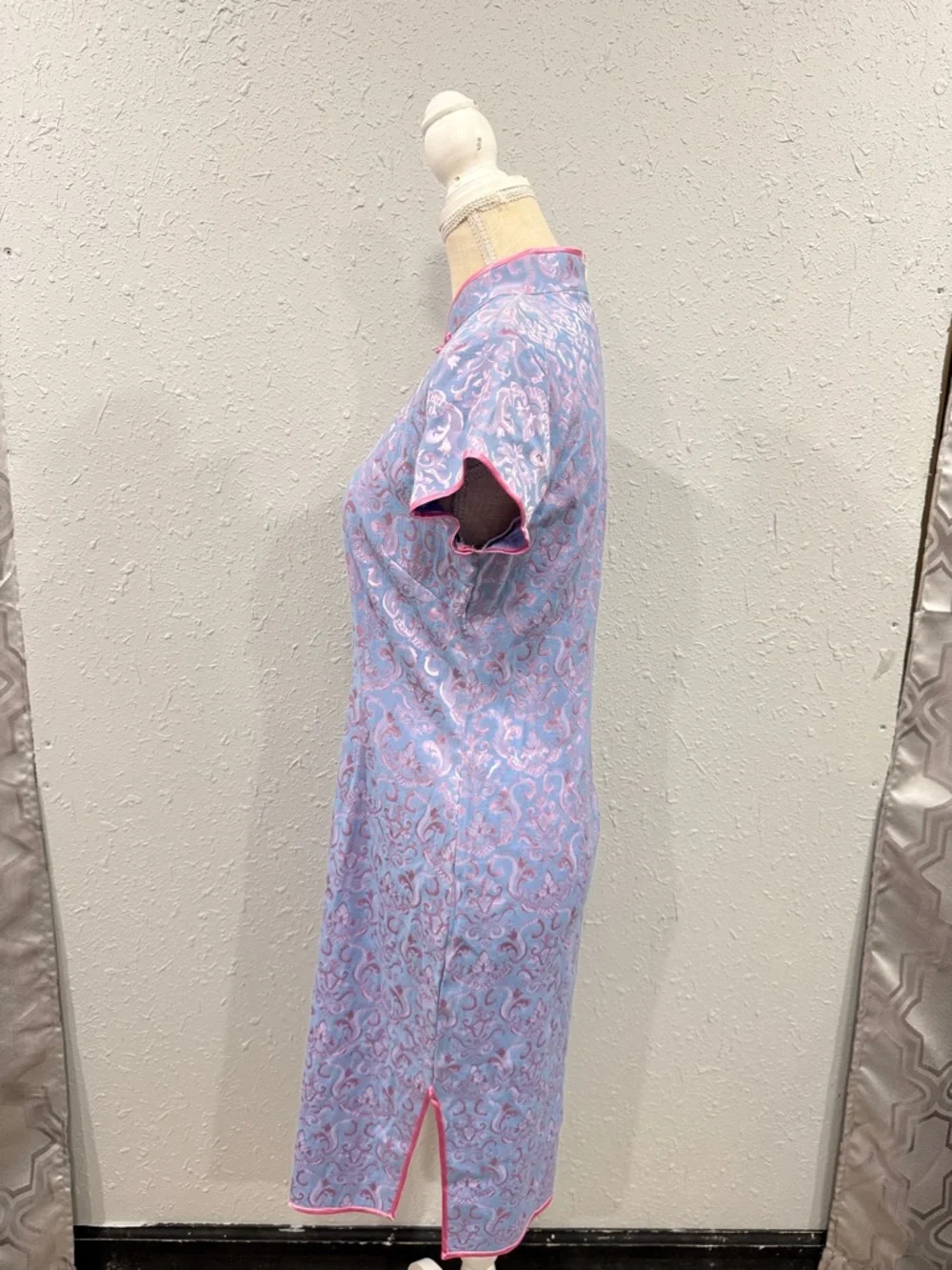 Lavender Midi Cheongsam Dress with‎ Pink Trim Y2K Style